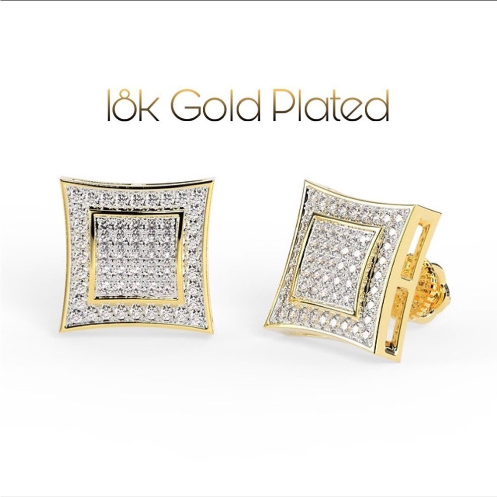 18K Gold Plated Lab Created Micro Pavè Setting Stud Earrings